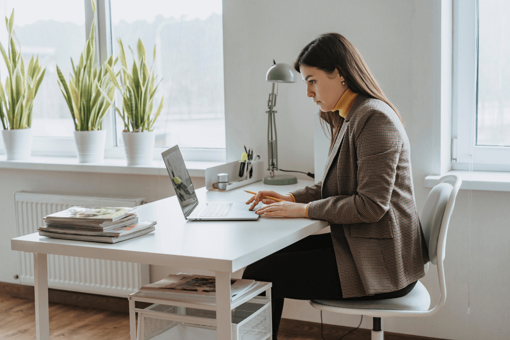 Woman working on laptop