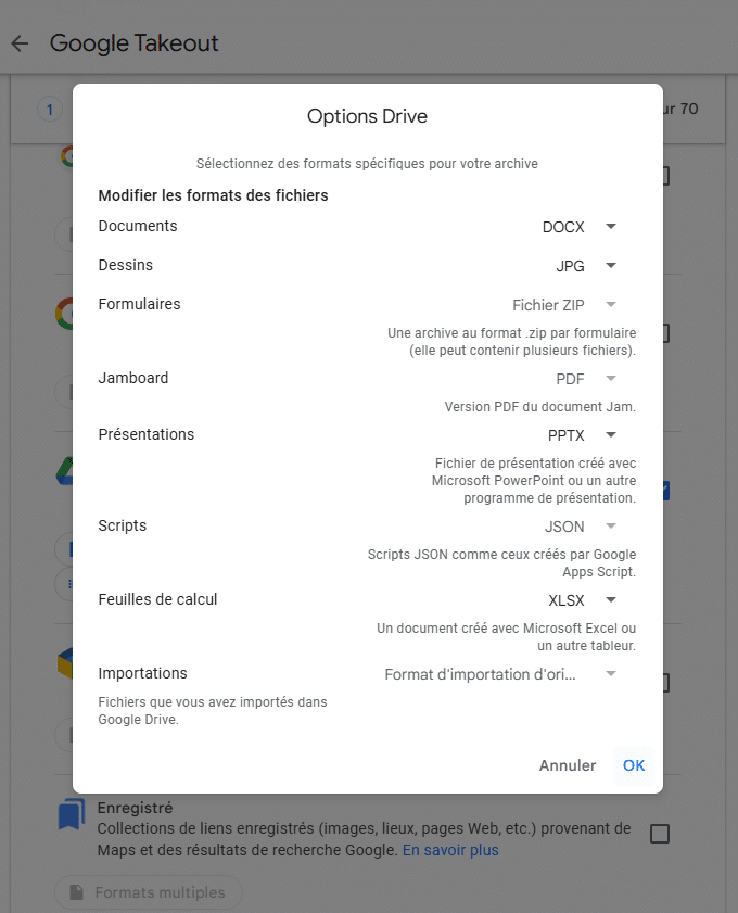 format d'exportation Takeout