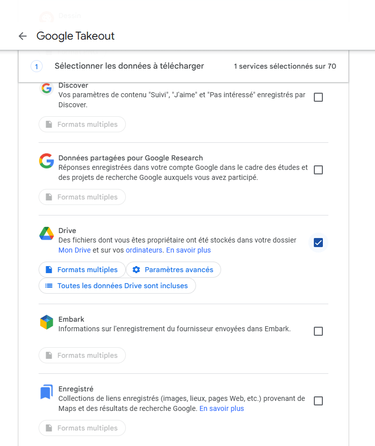 Tous les fichiers Drive inclus Google Takeout